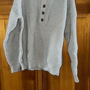 Gray Ribbed Button-Up Sweater